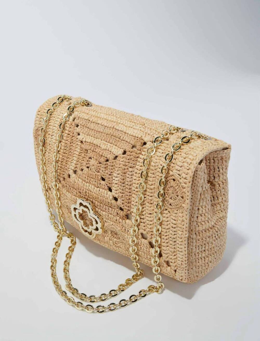NEW MAJE women's clover raffia shoulder bag in beige